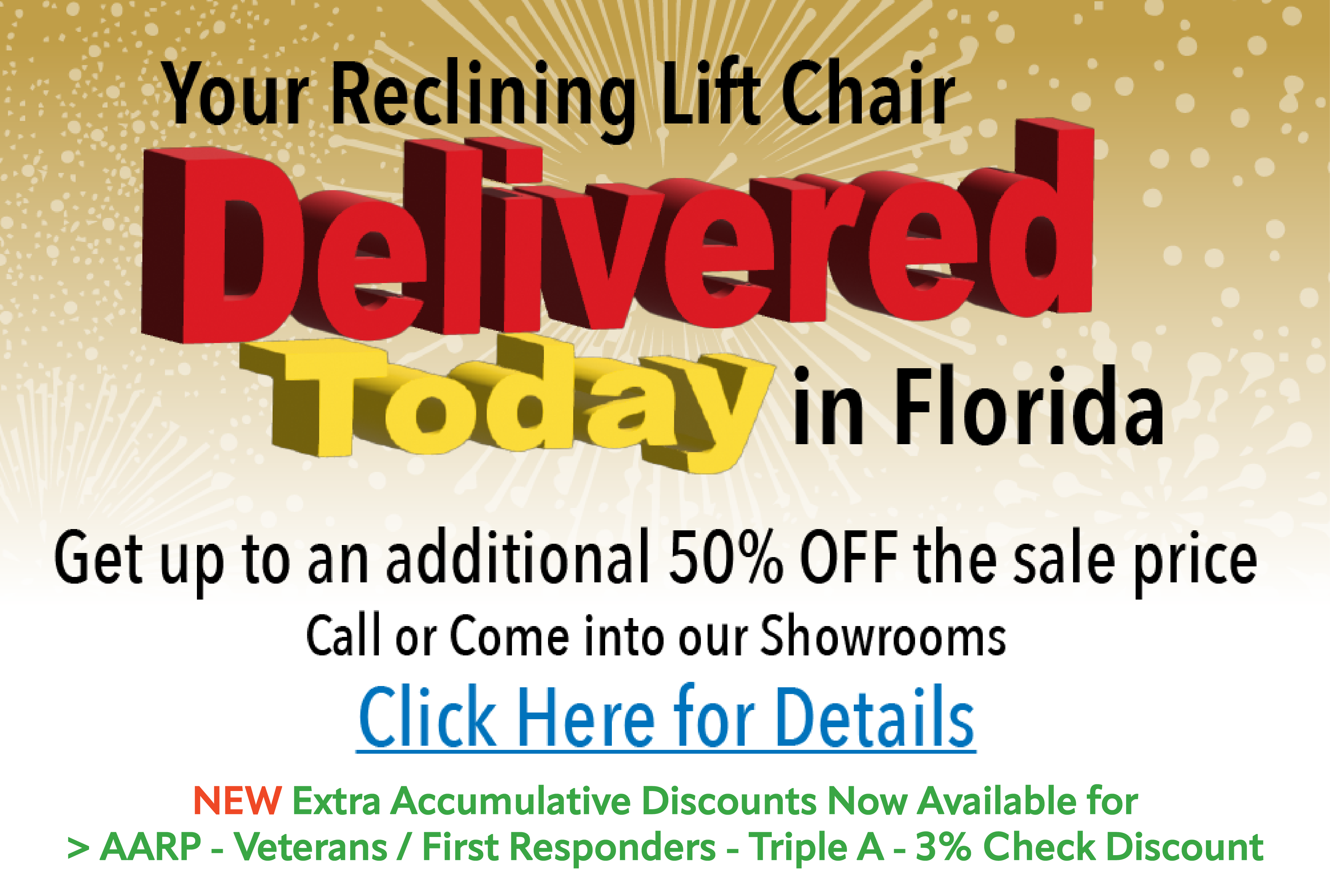 We carry a full selection of Pride & Golden Tech Reclining Lift Chairs in our Tampa showroom ready for same day delivery.